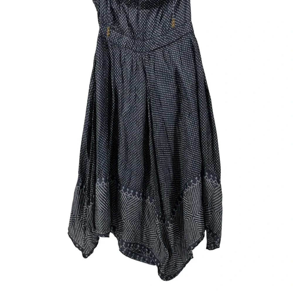 Gap Navy Blue Polka Dot Crinkle Silk Halter Handkerchief Hem Midi Dress Size 6 - Picture 10 of 15